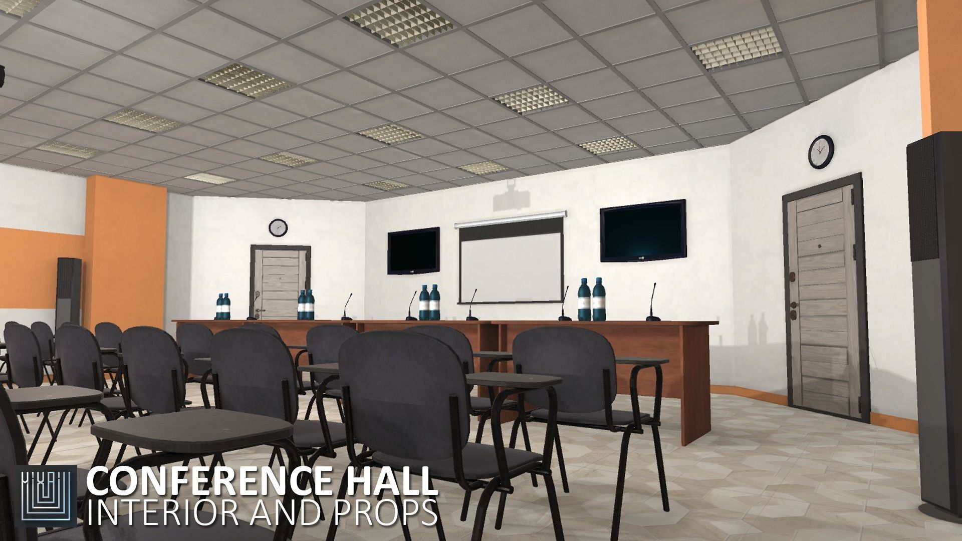 Conference hall - interior and props Low-poly 3D model_13
