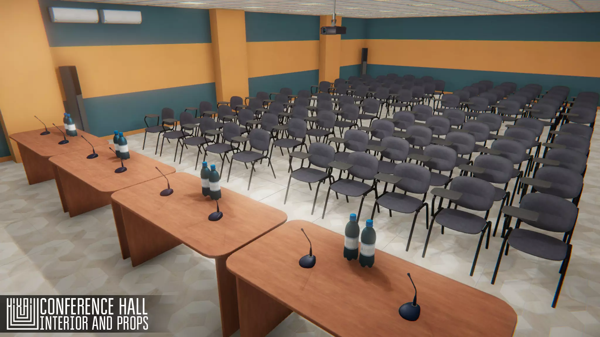 Conference hall - interior and props Low-poly 3D model_0