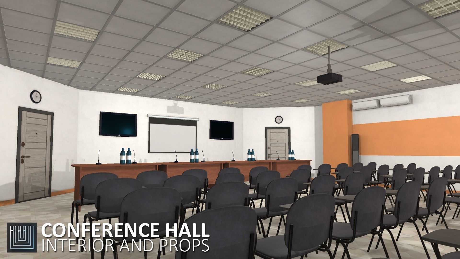 Conference hall - interior and props Low-poly 3D model_10