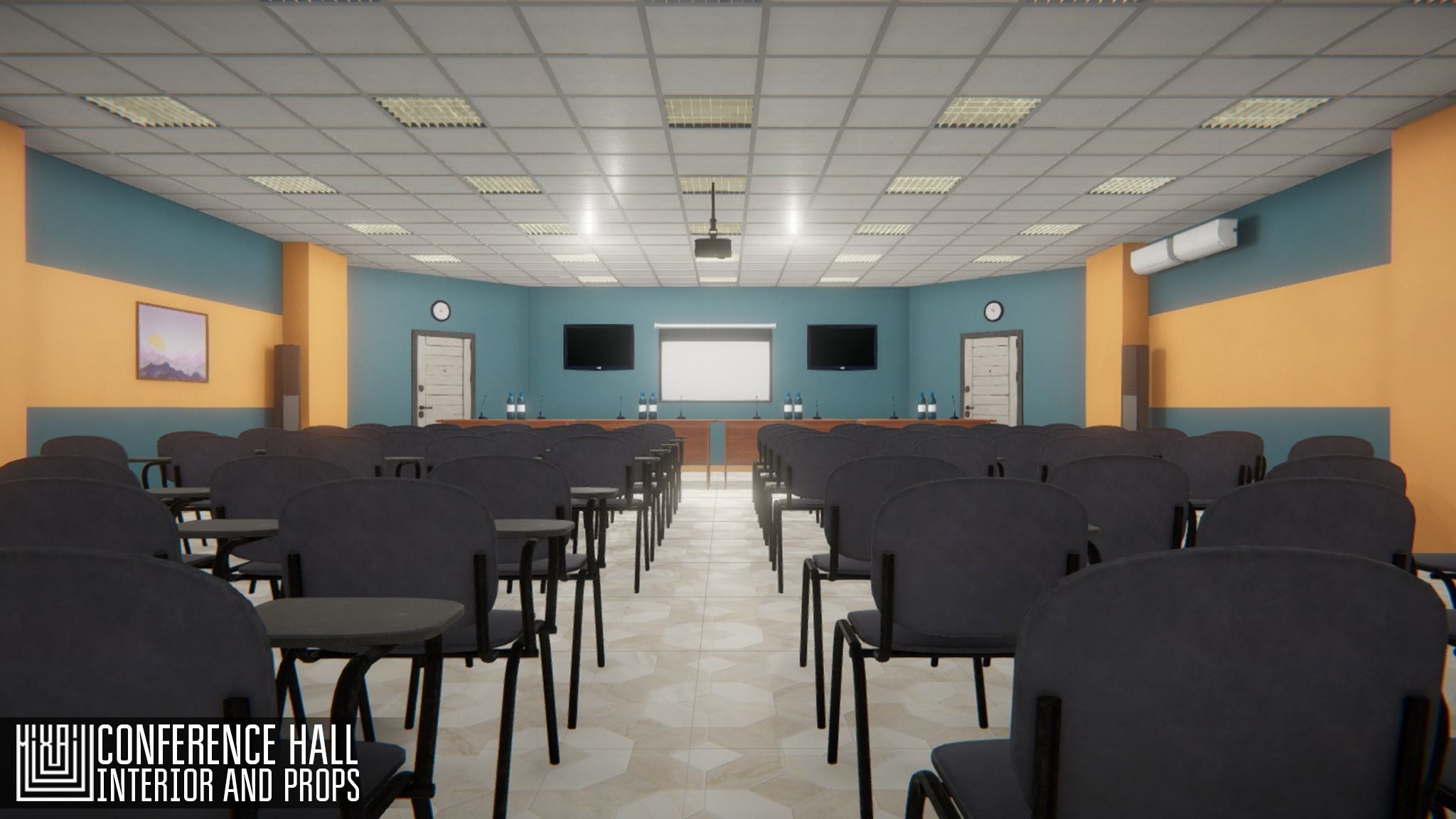 Conference hall - interior and props Low-poly 3D model_8