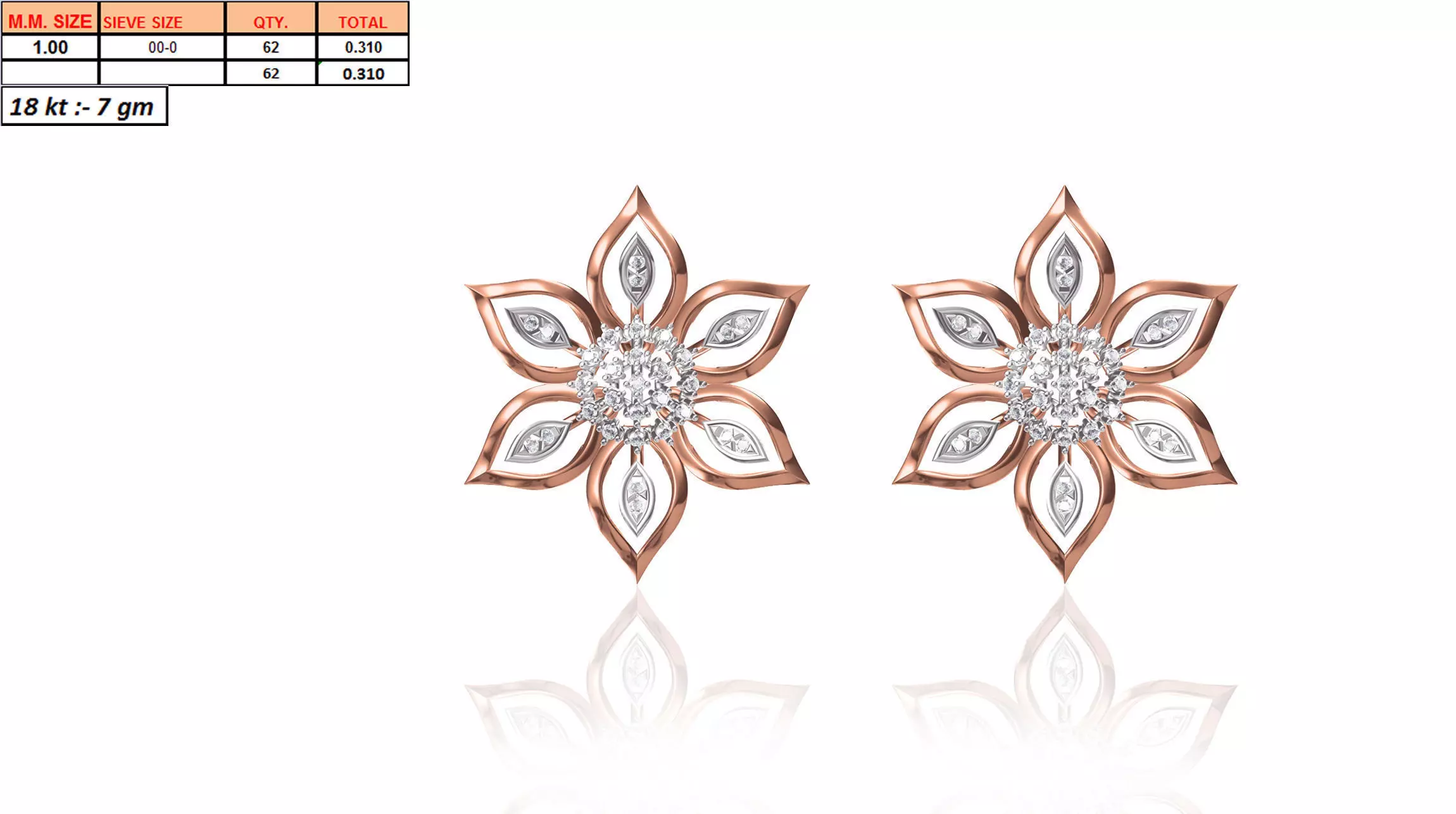 Flower Shaped Multi Metal Earrings With Diamonds 7 3D print model
