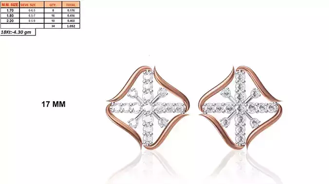Flower Shaped Multi Metal Earrings With Diamonds 9 3D print model