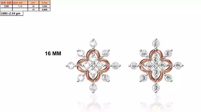 Flower Shaped Multi Metal Earrings With Diamonds 10 3D print model