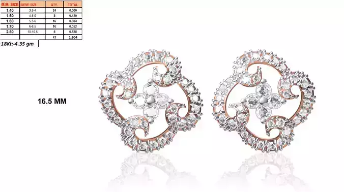 Flower Shaped Rose Gold Earrings With Diamonds 12