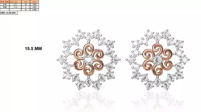 Flower Shaped Multi Metal Earrings With Diamonds 12
