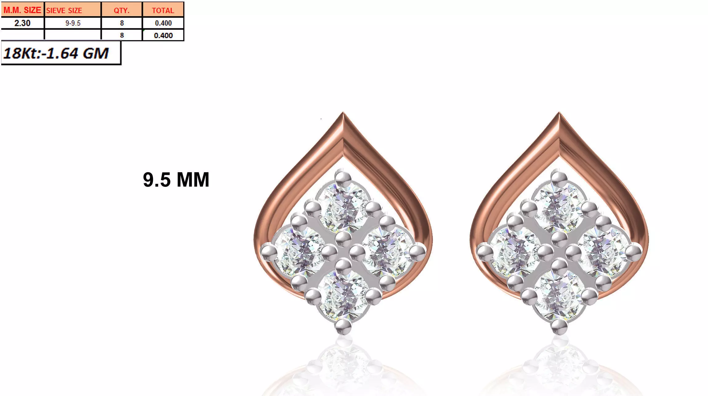 Drop Shaped Multi Metal Earrings With Diamonds 2 3D print model