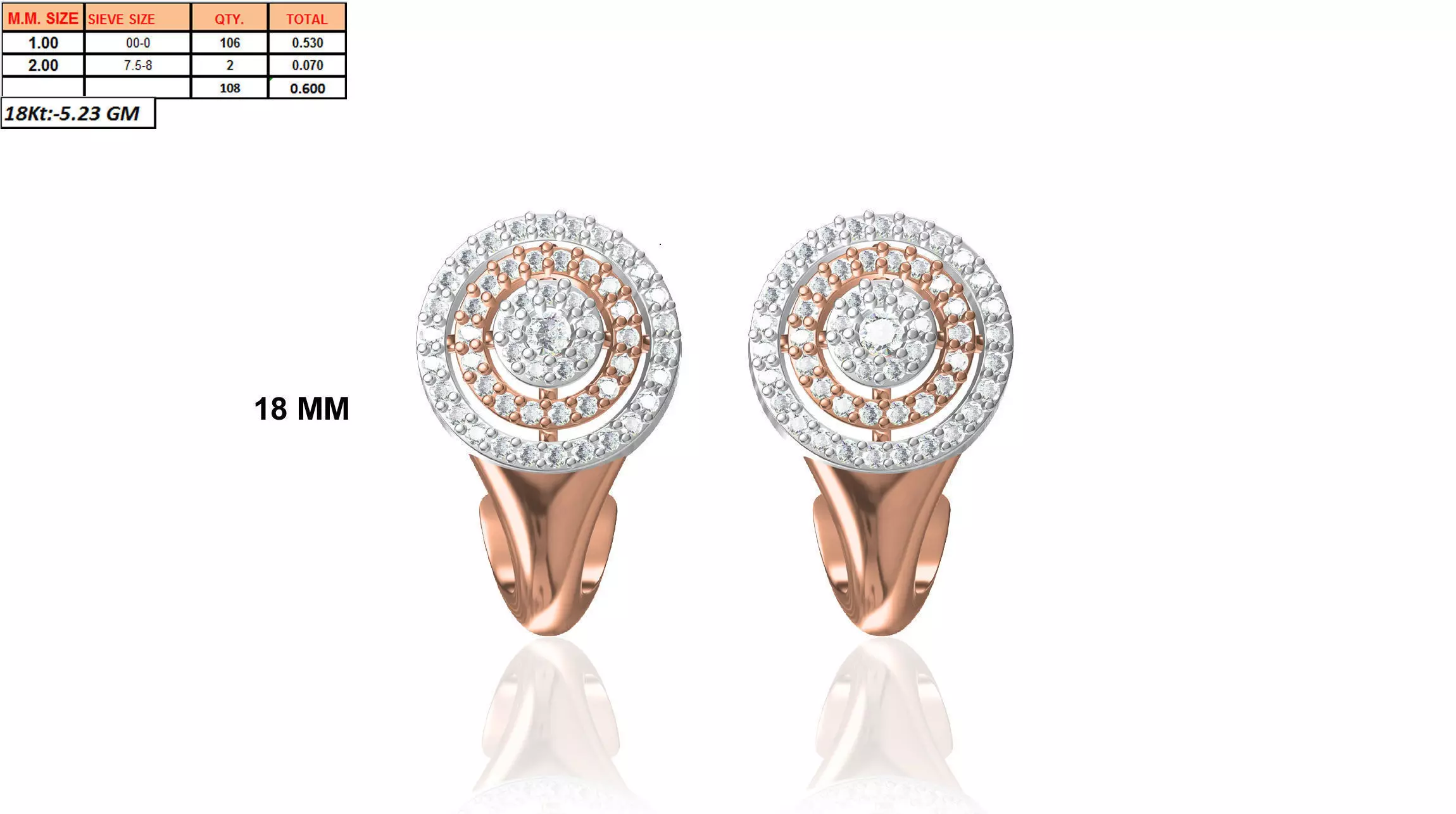 Round Shaped Multi Metal Earrings With Diamonds 4 3D print model
