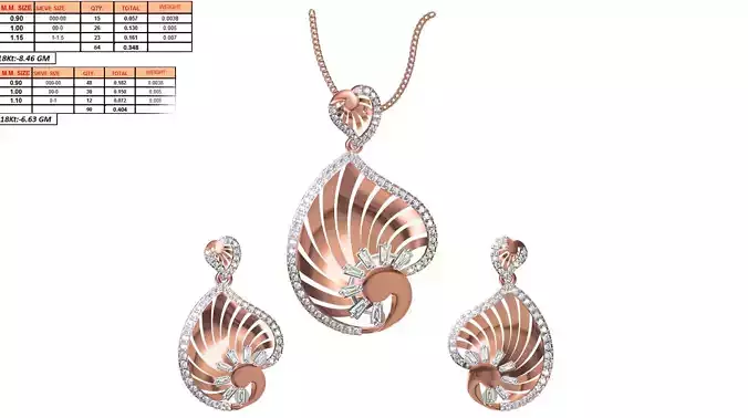 Heart Shaped Pendant And Earrings With Diamonds