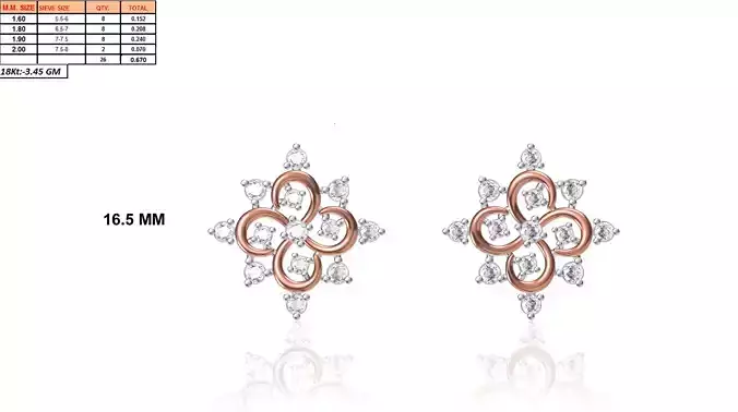 Flower Shaped Multi Metal Earrings With Diamonds 15