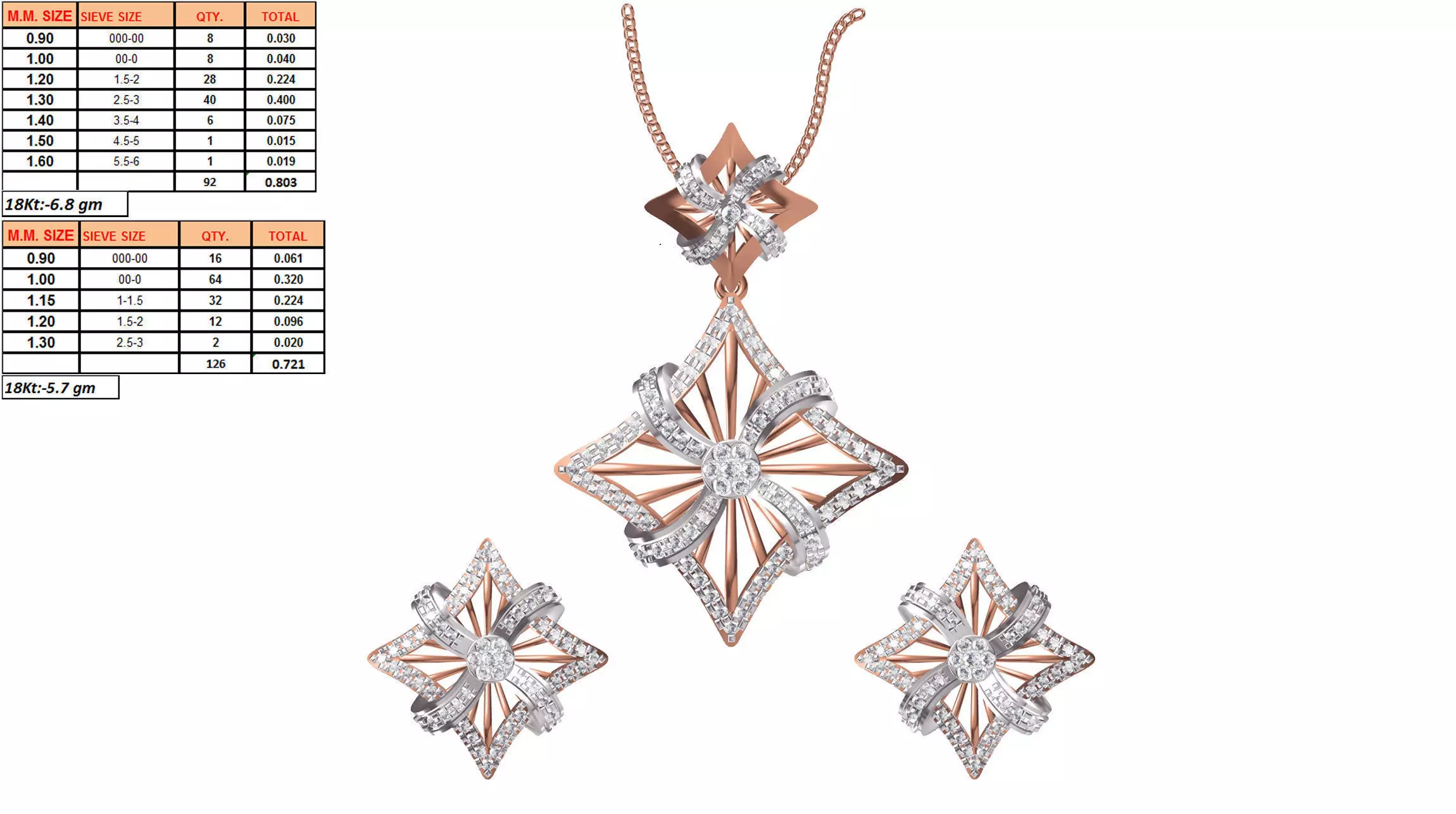 Diamond Shaped Pendant And Earrings With Diamonds 3D print model_0