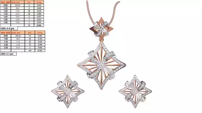 Diamond Shaped Pendant And Earrings With Diamonds 3D print model