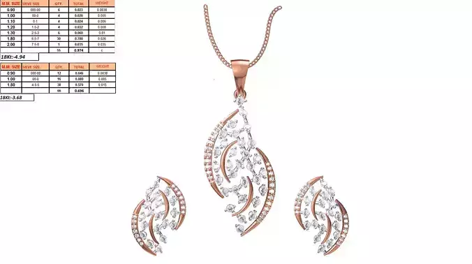 Marquise Shaped Pendant And Earrings With Diamonds 1