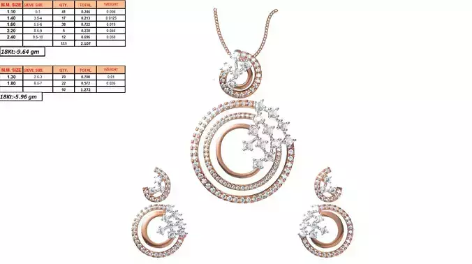 Round Shaped Pendant And Earrings With Diamonds 2