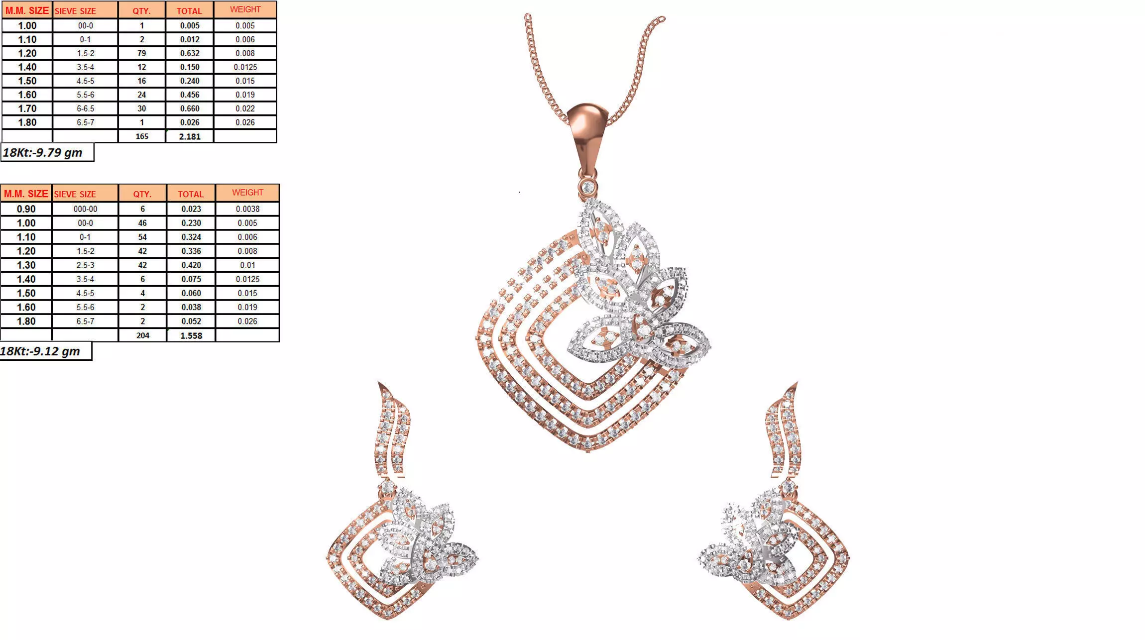 Square Shaped Pendant And Earrings With Diamonds 3D print model