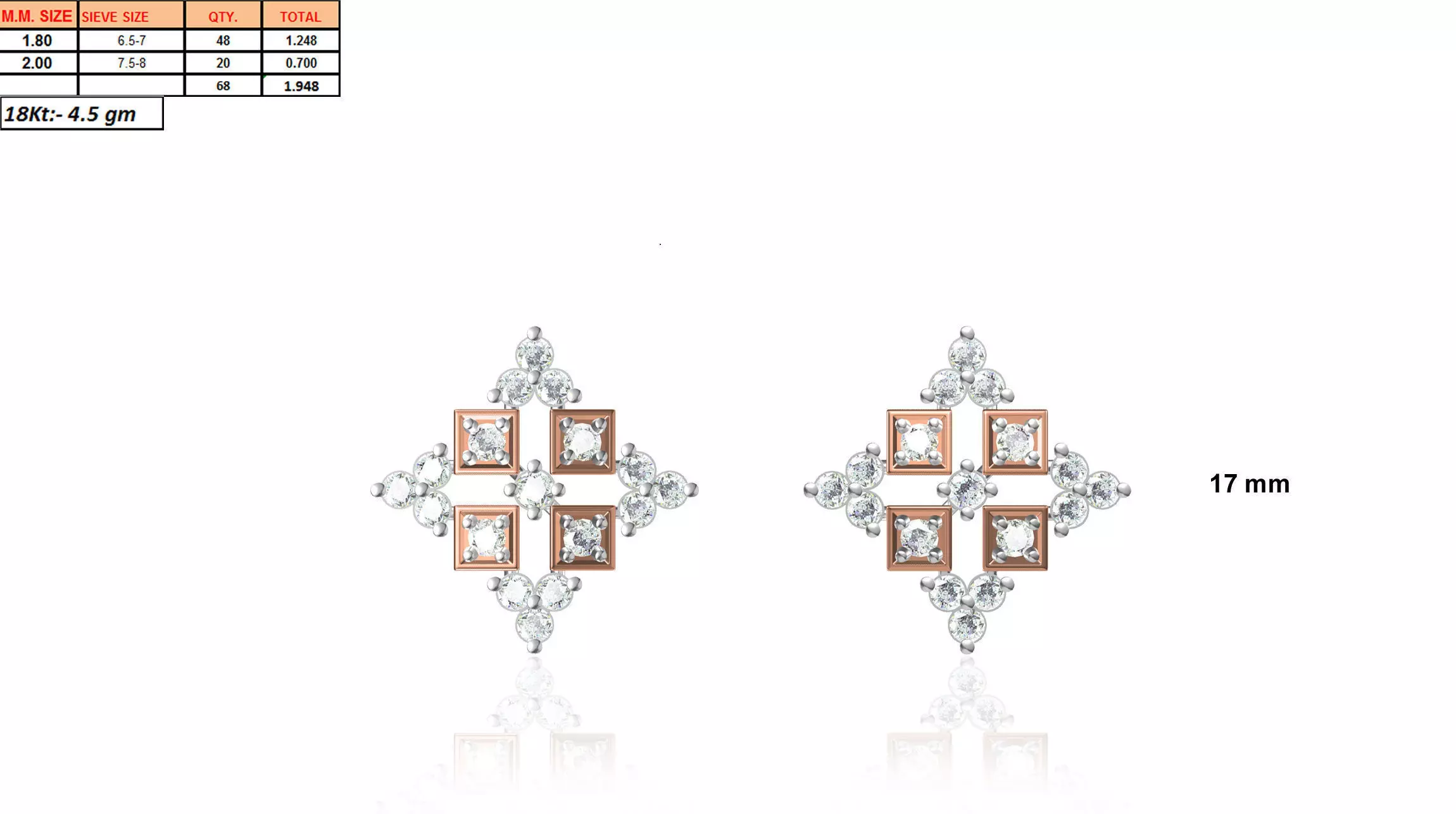 Diamond Shaped Multi Metal Earrings With Diamonds 3D print model_0