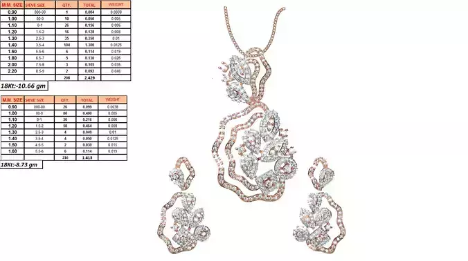 Floral Pendant And Earrings With Diamonds 1