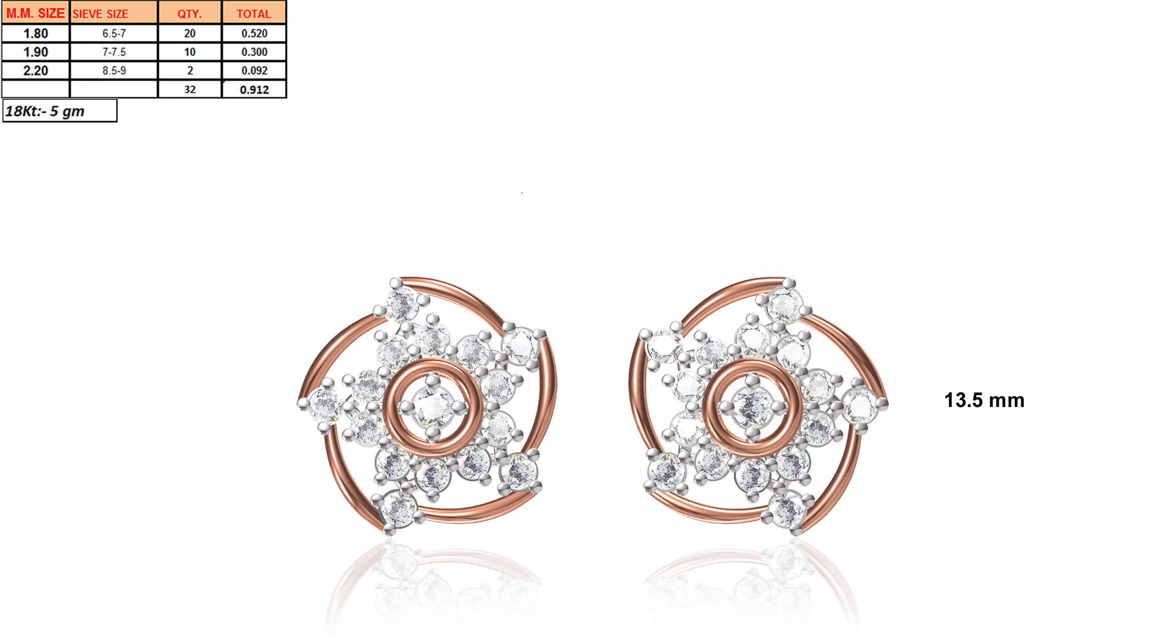 Flower Shaped Multi Metal Earrings With Diamonds 17 3D print model