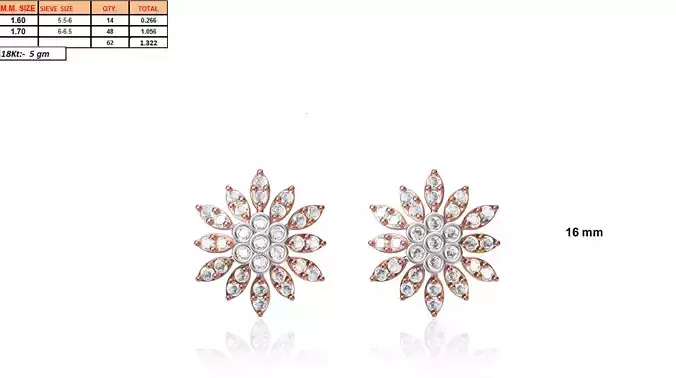 Flower Shaped Rose Gold Earrings With Diamonds 18