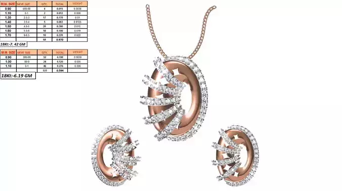 Oval Shaped Pendant And Earrings With Diamonds