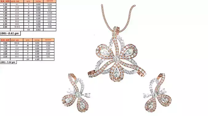 Floral Pendant And Earrings With Diamonds 3