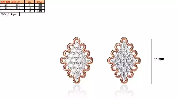 Rhombus Shaped Rose Gold Earrings With Diamonds