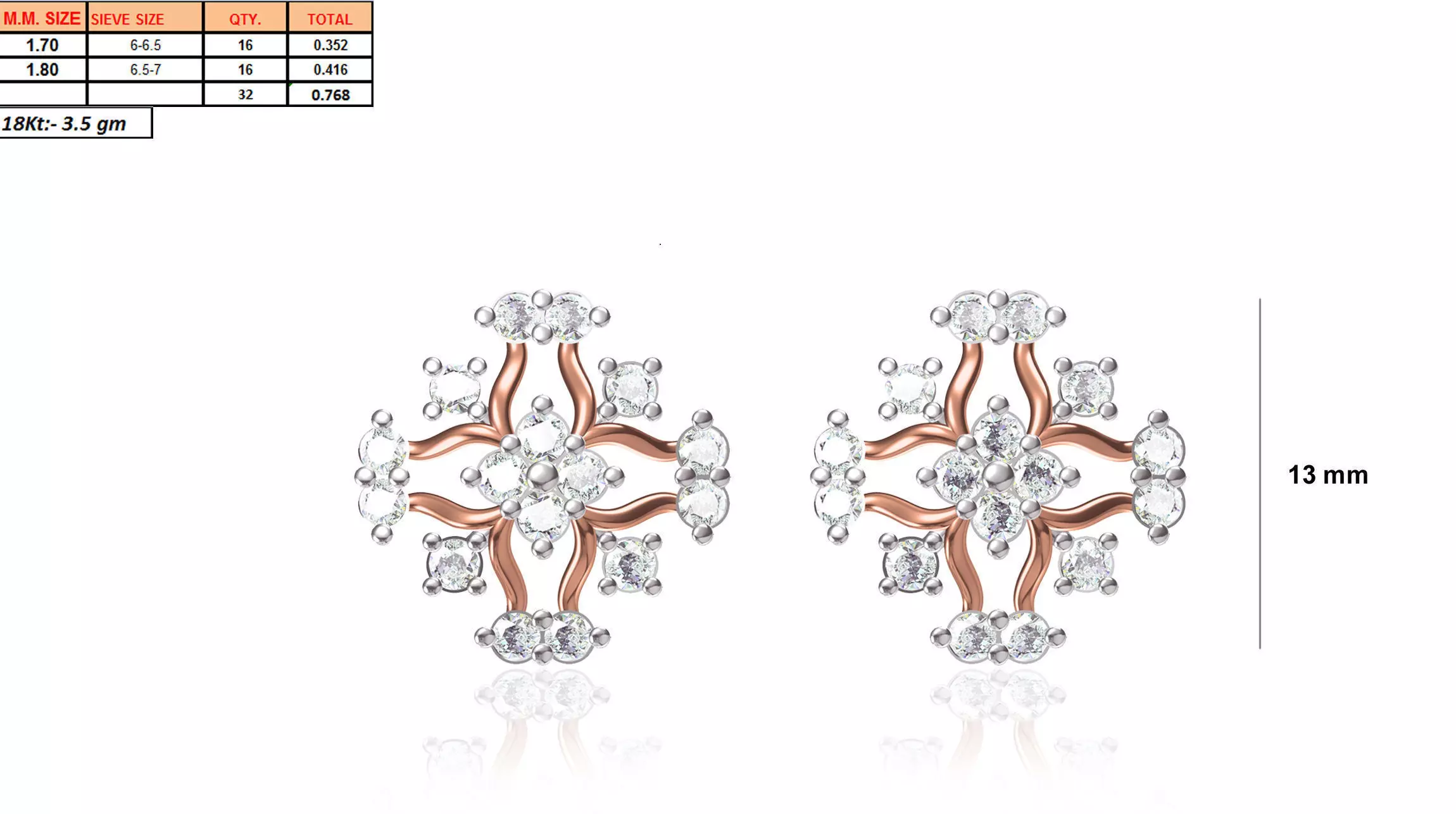 Flower Shaped Multi Metal Earrings With Diamonds 19 3D print model