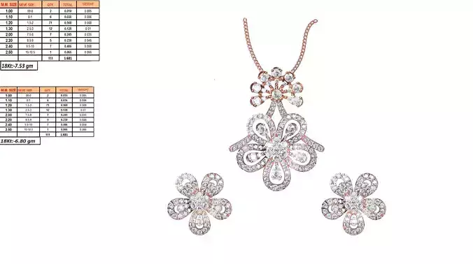 Flower Shaped Pendant And Earrings With Diamonds