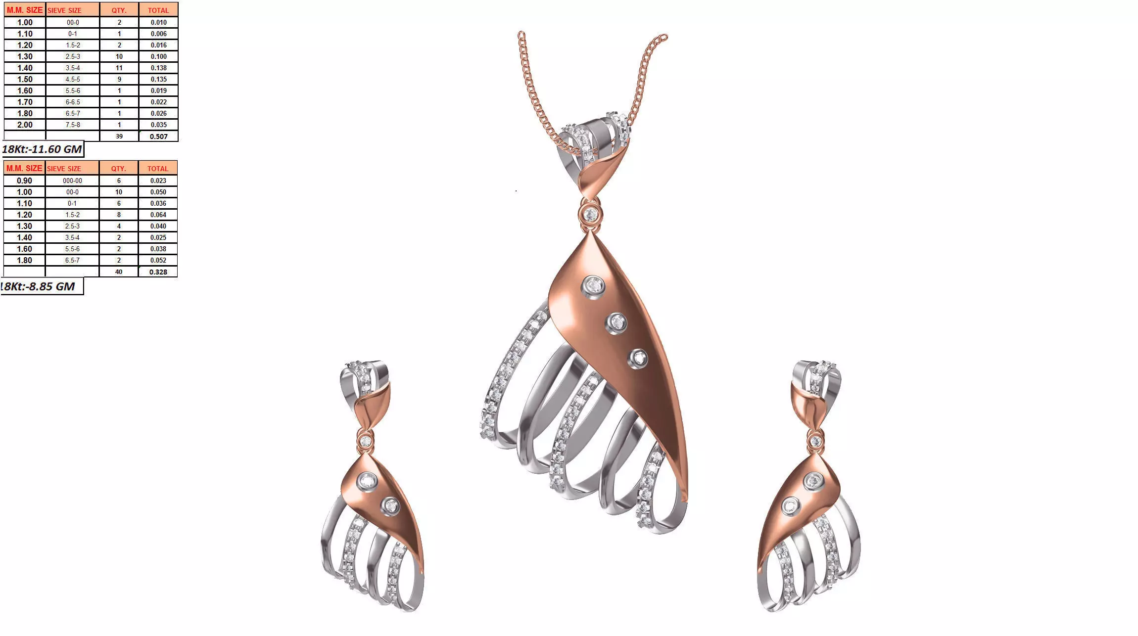 Multi Metal Pendant And Earrings With Diamonds 3D print model
