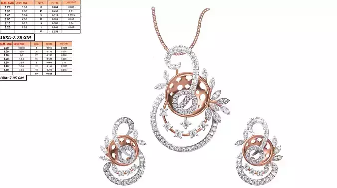 Round Shaped Pendant And Earrings With Diamonds 4