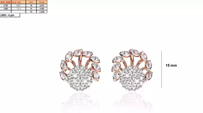 Floral Rose Gold Earrings With Diamonds