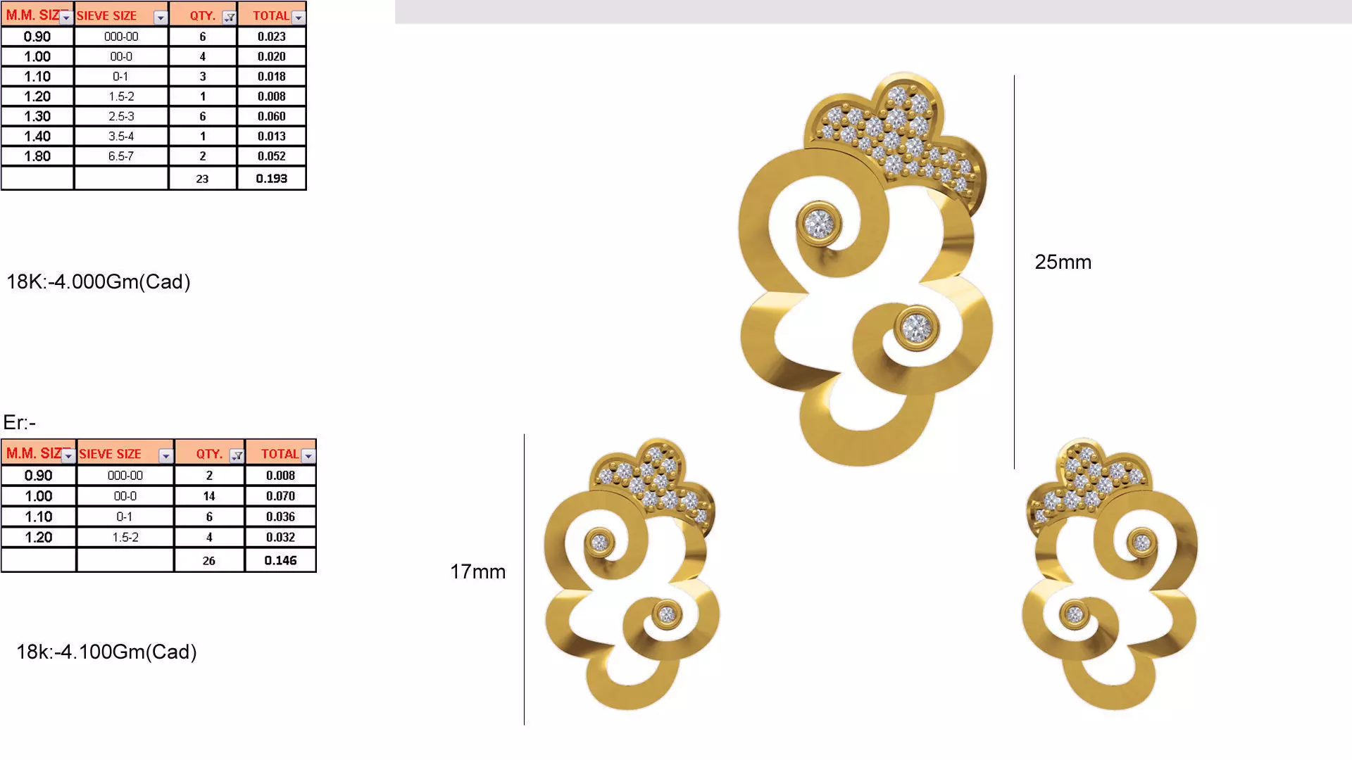 Cloud Shaped Pendant And Earrings With Diamonds 3D print model_0