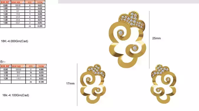 Cloud Shaped Pendant And Earrings With Diamonds 3D print model
