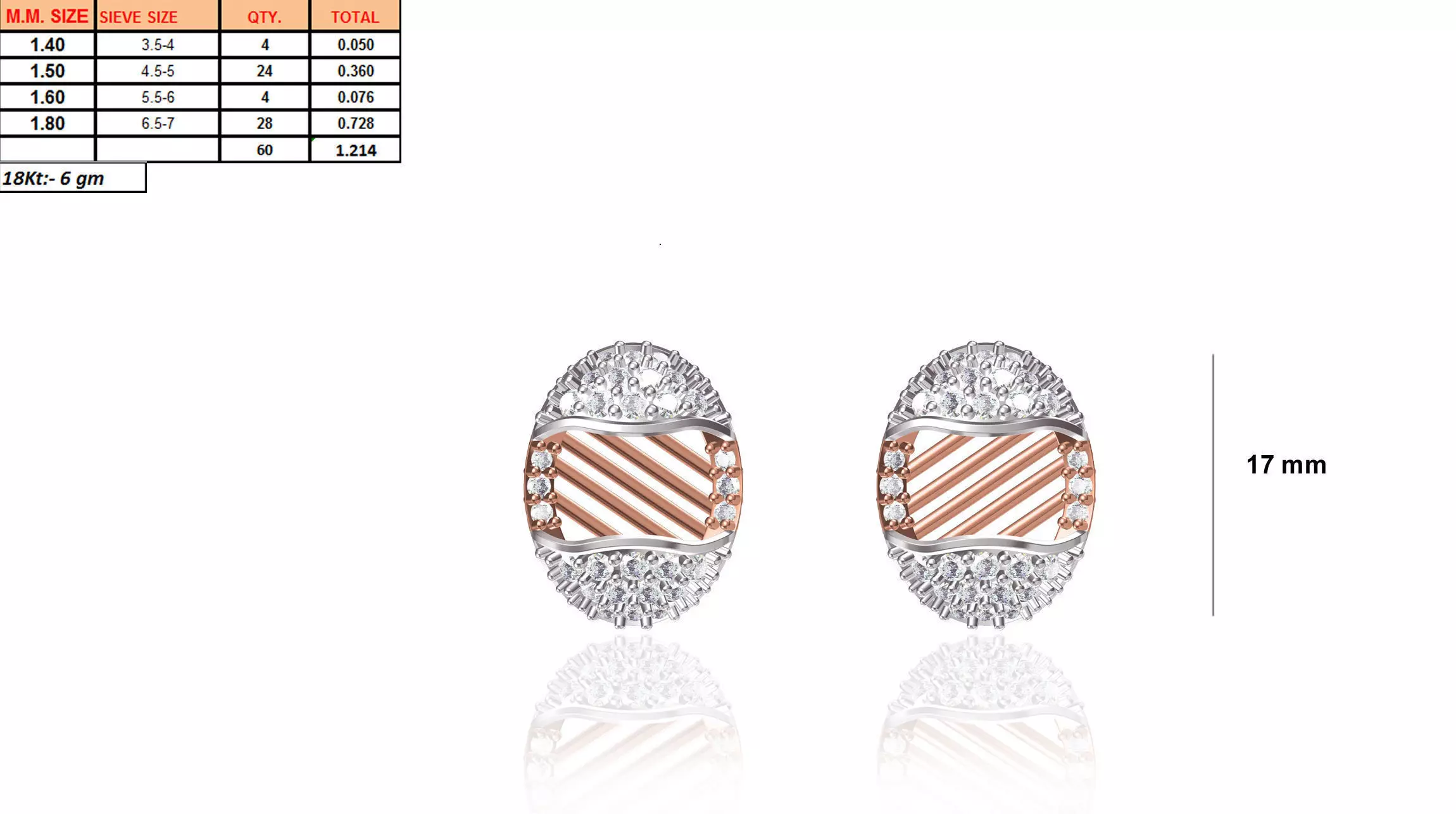 Oval Shaped Multi Metal Earrings With Diamonds 3D print model