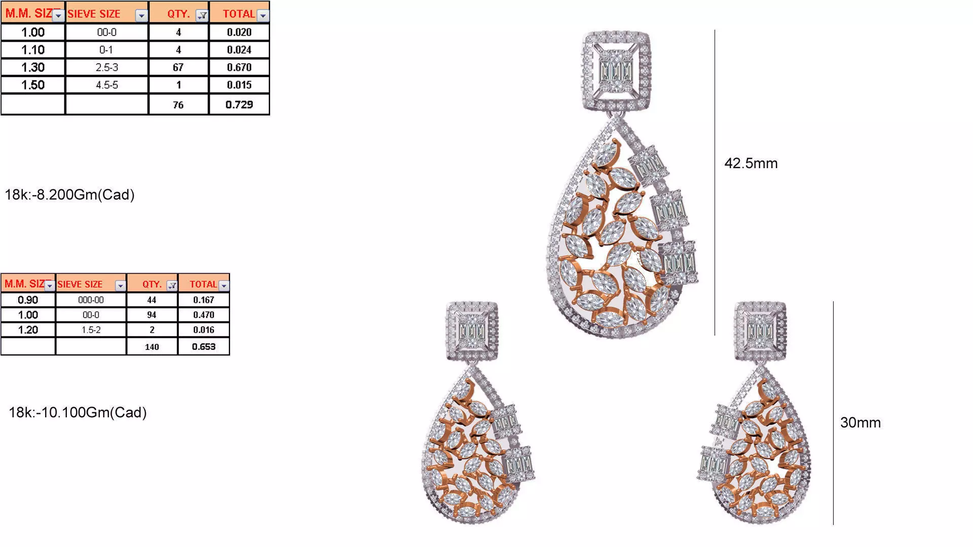 Drop Shaped Pendant And Earrings With Diamonds 3D print model_0