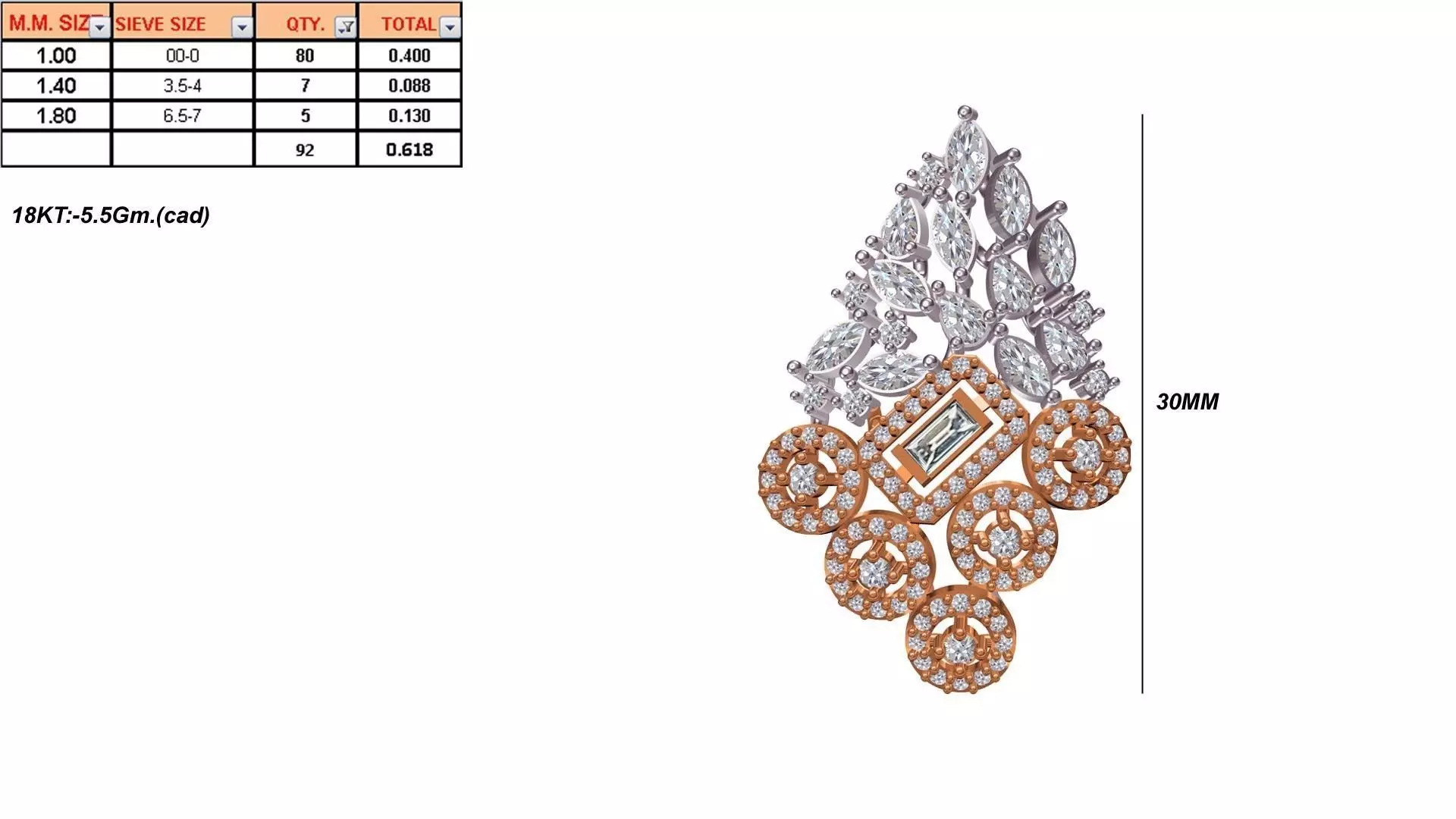 Multi Metal Pendant With Diamonds 3D print model
