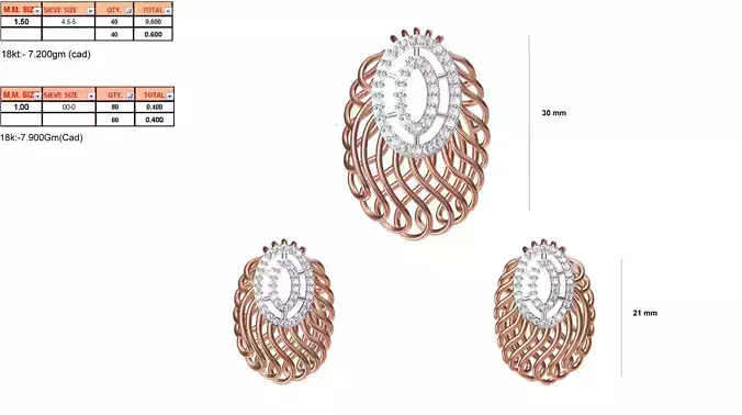Oval Shaped Pendant And Earrings With Diamonds 1