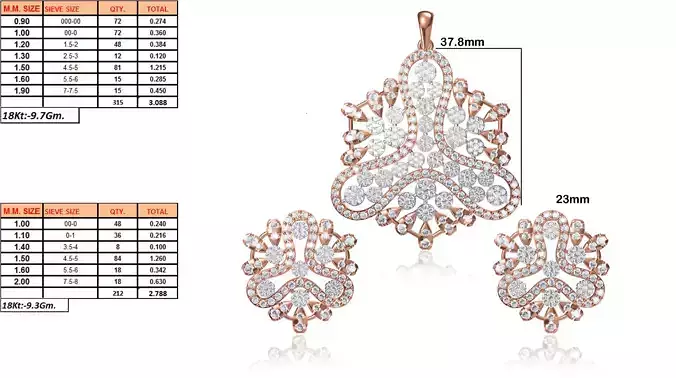 Floral Pendant And Earrings With Diamonds 7
