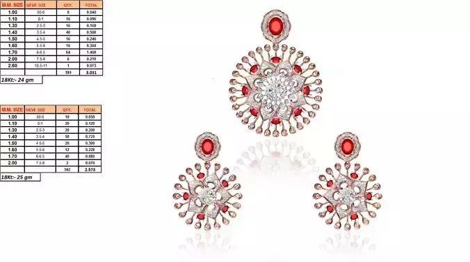 Flower Shaped Pendant And Earrings With Gem