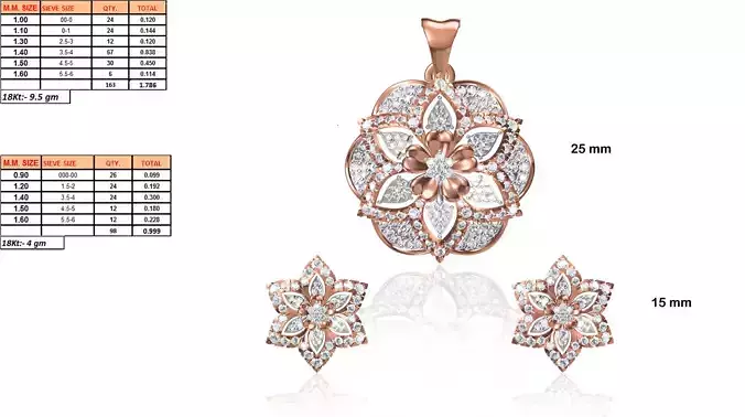 Flower Shaped Pendant And Earrings With Diamonds 1