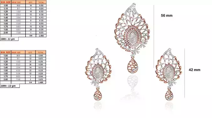 Leaf Shaped Pendant and Earrings With Diamonds 4
