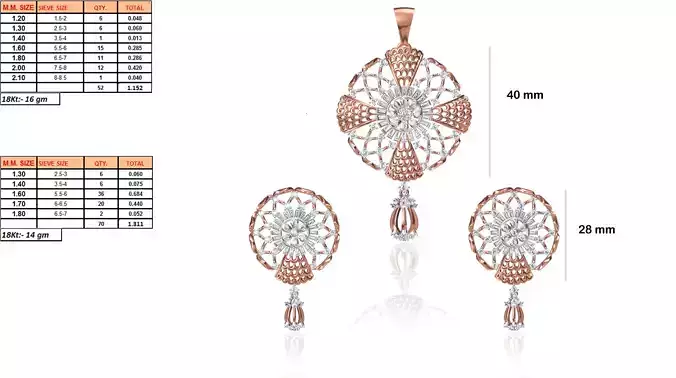 Round Shaped Pendant and Earrings With Diamonds 3
