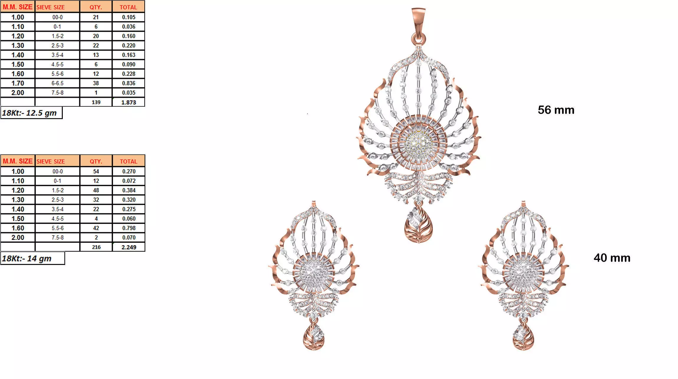 Floral Pendant and Earrings With Diamonds 2 3D print model