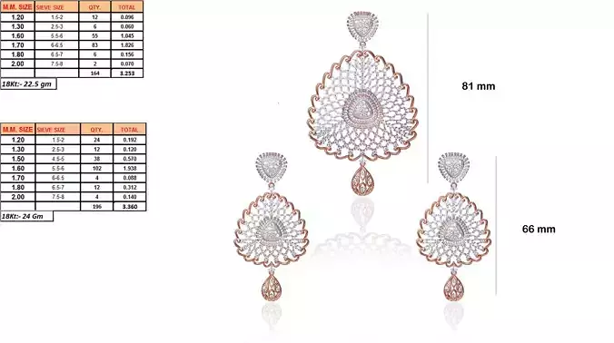Triangle Shaped Pendant and Earrings With Diamonds