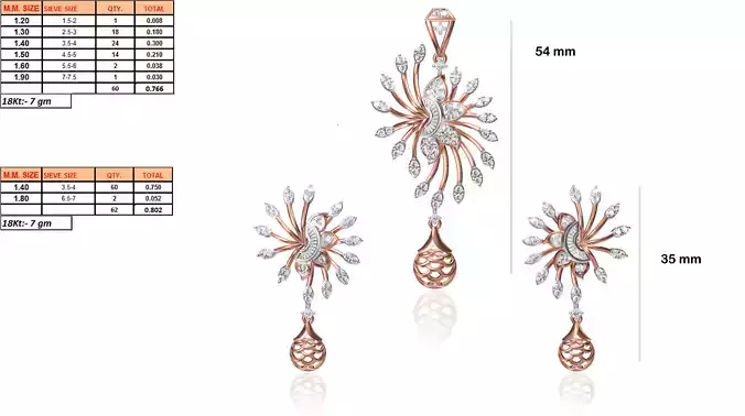 Floral Pendant and Earrings With Diamonds 3