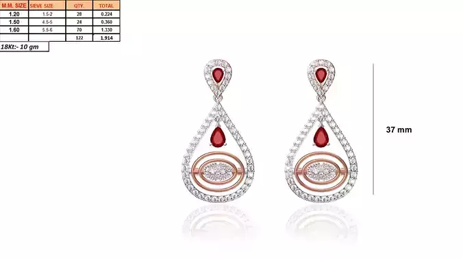Drop Shaped Drop Earrings With Ruby 3