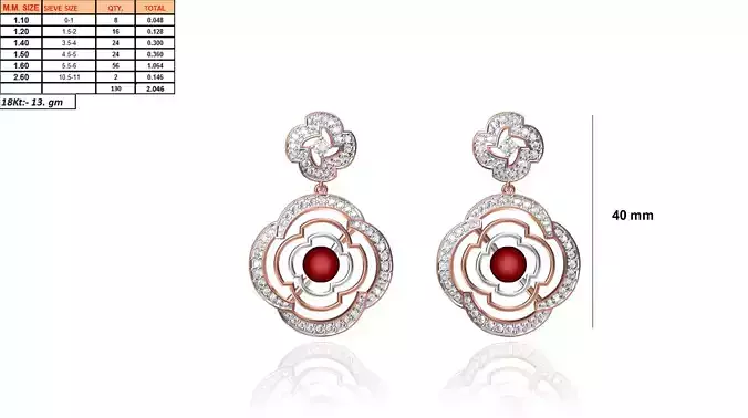Flower Shaped Drop Earrings With Gem 2