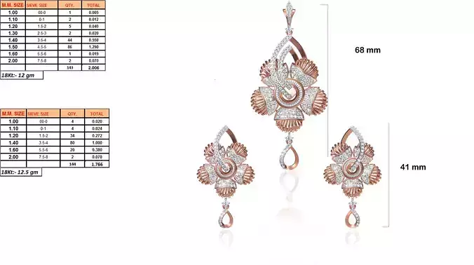 Flower Shaped Pendant and Earrings With Diamonds 2