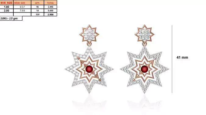 Star Shaped Drop Earrings With Gem 3D print model