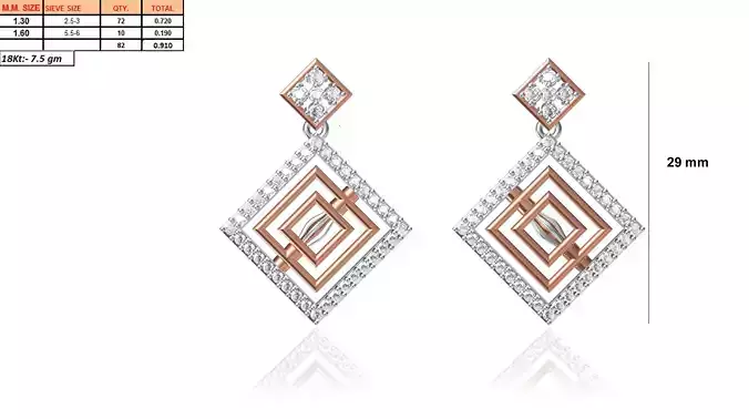 Square Shaped Drop Earrings With Diamonds 10 3D print model