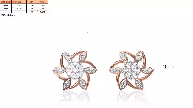 Flower Shaped Rose Gold Earrings With Diamonds 37